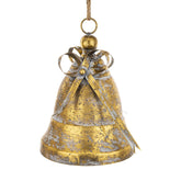 Aranyszínű, fémből készült, karácsonyi harang.