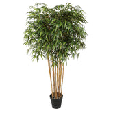 Formára nyírt, zöld mű bambusz cserje természetes törzzsel, 180 cm magas kivitelben.