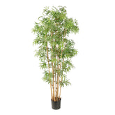 Élethű mű japán bambusz 175 cm magas, természetes szárakkal és zöld levelekkel, fekete kaspóban.