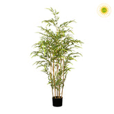 130 cm magas, UV-álló mű bambusz fekete kaspóban, valódi bambusz törzzsel és 1080 lándzsa alakú levéllel.