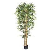 Zöld mű bambusz dekoráció 210 cm magasan, természetes törzzsel