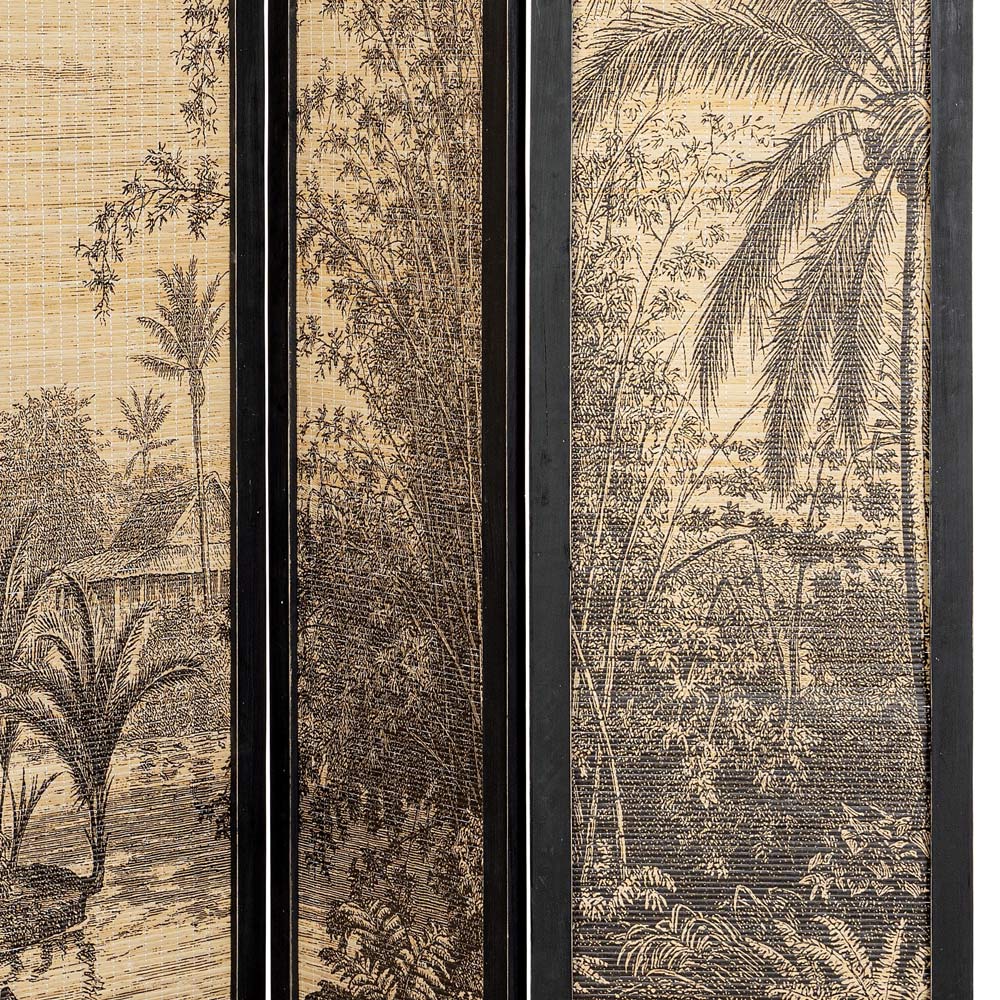 Dzsungelt ábrázoló háromszárnyas bambusz paraván.