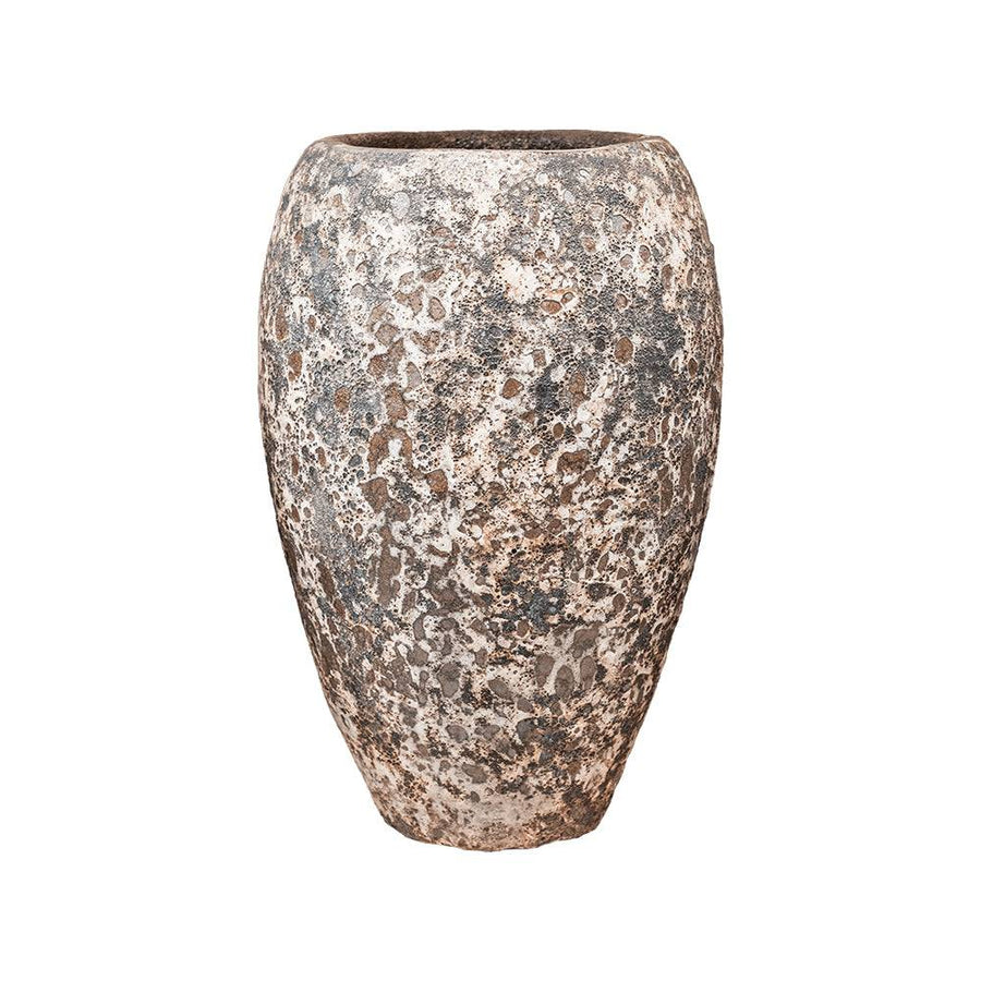 BAQ Lava Emperor Relic Rust Metal kerámia kaspó kőhatású felülettel foltos fehér szürke és barna tónusokban.