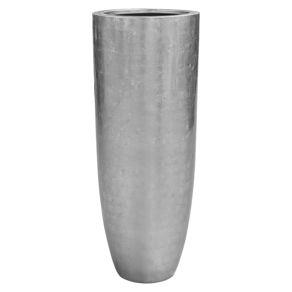 Fényes ezüstszínű, magas, henger alakú BAQ kaspó – modern, luxus hatású kivitel beltéri növényekhez. Fényes ezüstszínű, magas, henger alakú BAQ kaspó – modern, luxus hatású kivitel beltéri növényekhez.