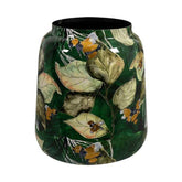 Bee Green kézzel festett design kaspó Ø 21 × 24 cm méretben – zöld alapon levelekkel és virágmintával, arany részletekkel