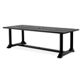 Matt fekete színű, porszórt alumíniumból készült, formatervezett kerti design étkezőasztal.