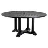 Matt fekete színű, porszórt alumíniumból készült, kerek formájú, formatervezett kerti design étkezőasztal.
