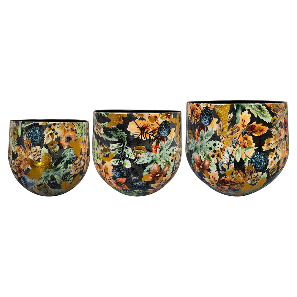 3 darabos, őszi hangulatú, fém design kaspó szett.