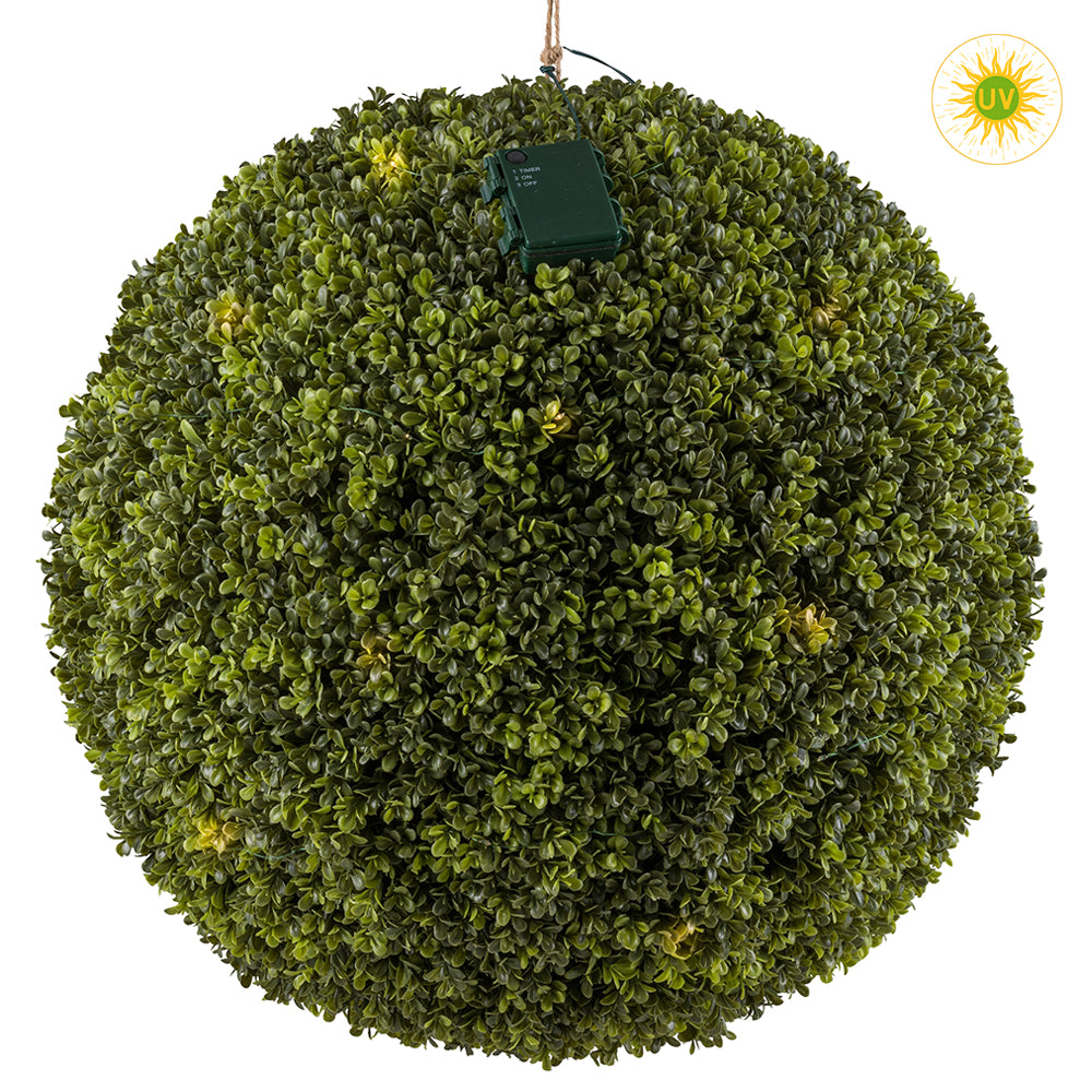 LED-es, UV-álló, zöld színű, dekorációs mű buxus labda.