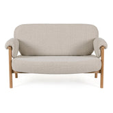 CALISTA 2 személyes bézs nyírfa kanapé elölnézetből, retró ihletésű skandináv designban.