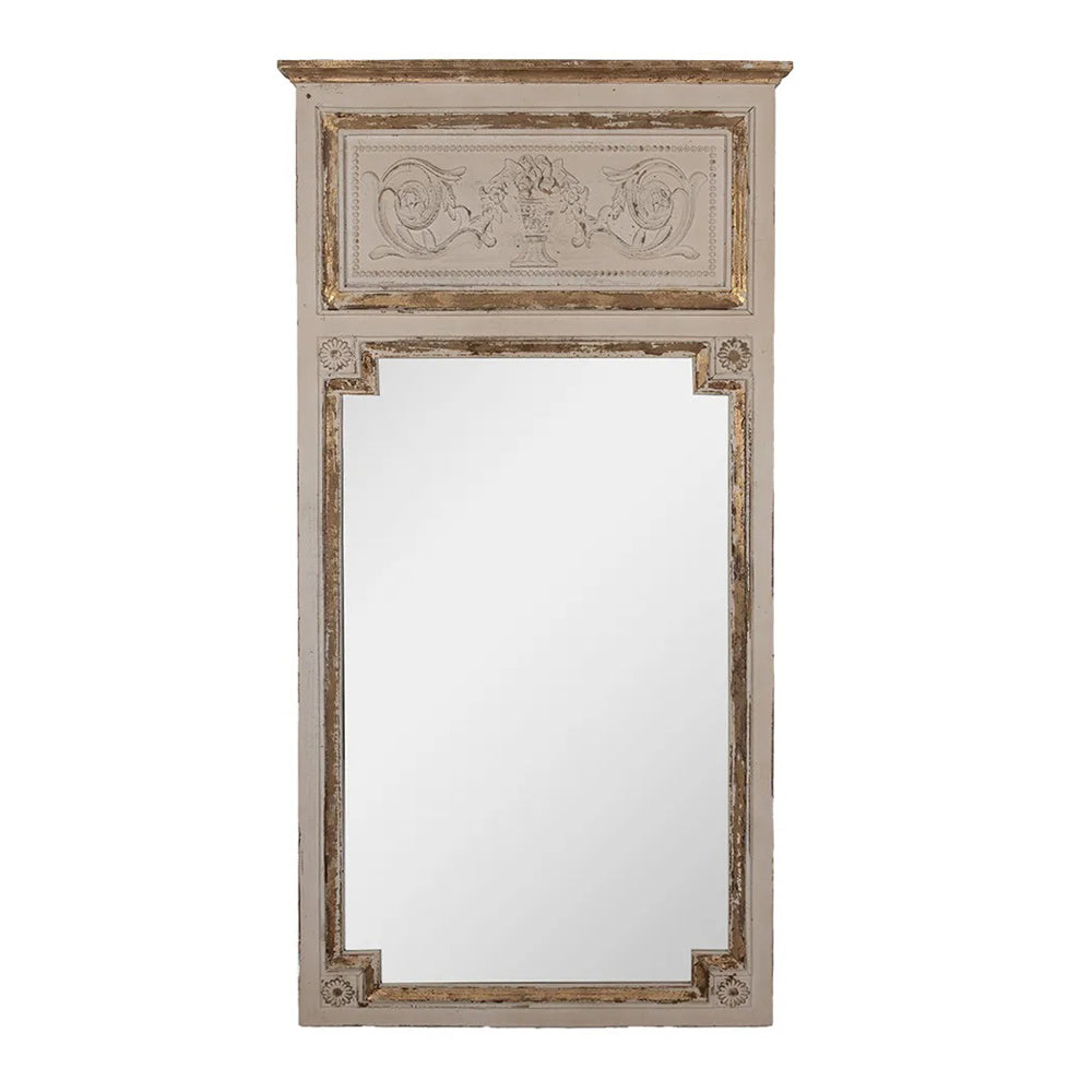 Antik bézs színű, klasszicista díszítésű shabby chic falitükör a Casa Roma kollekcióból.