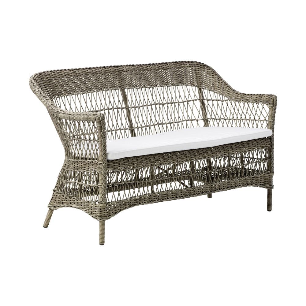 Antikszürke színű, 2 személyes műrattan kerti kanapé.