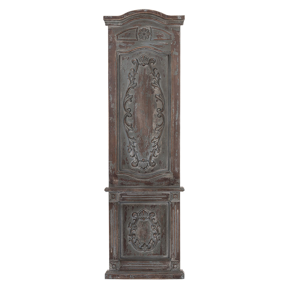 Casa Roma antikolt fa falpanel előlnézetből, shabby chic stílusban, faragott klasszikus díszítéssel.