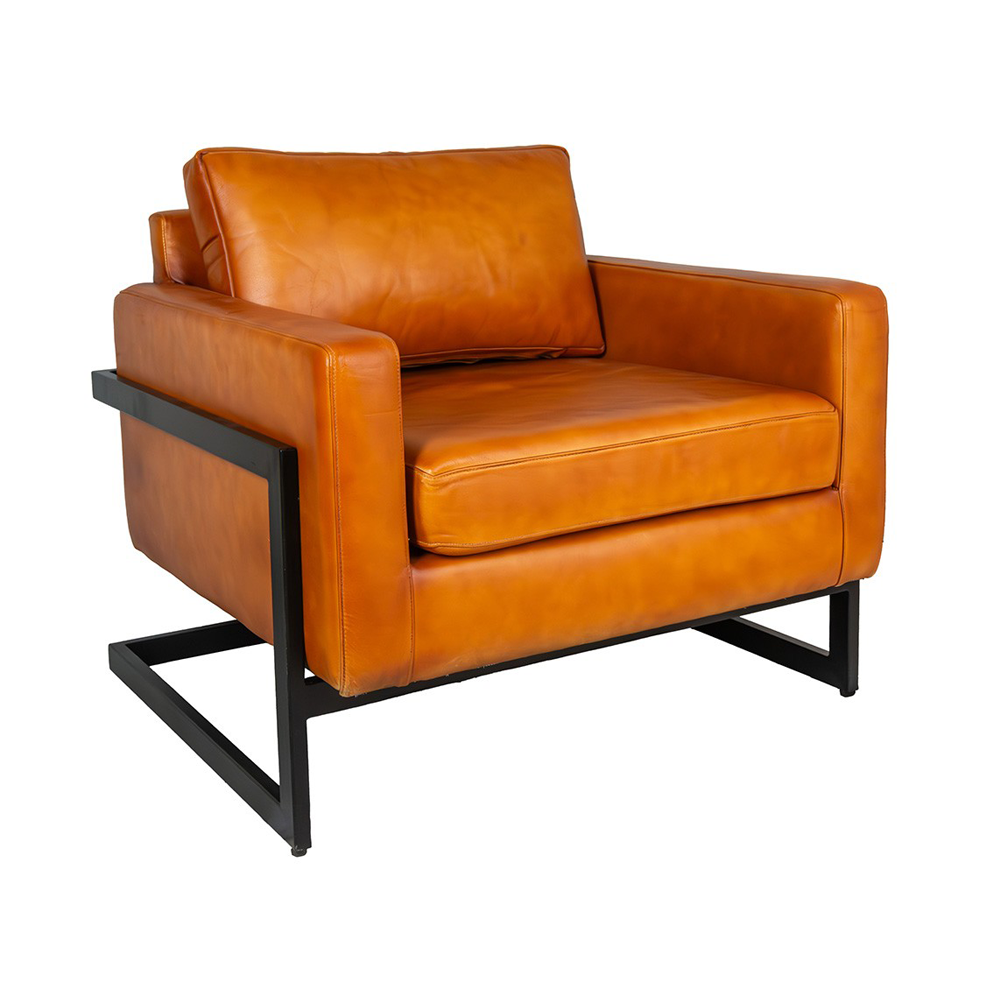 CHICAGO loft stílusú bőrfotel bivalybőr kárpittal és fém vázzal elölnézet