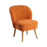 CLUB EMMA terrakotta klub fotel bouclé kárpittal és fa lábakkal, vintage stílusban.