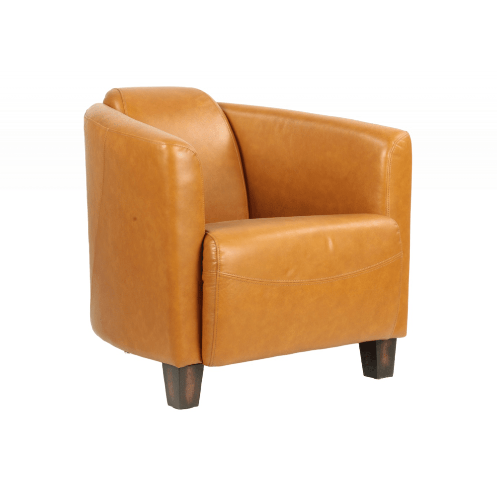 Cserszínű valódi marhabőrrel kárpitozott kis méretű klubfotel.