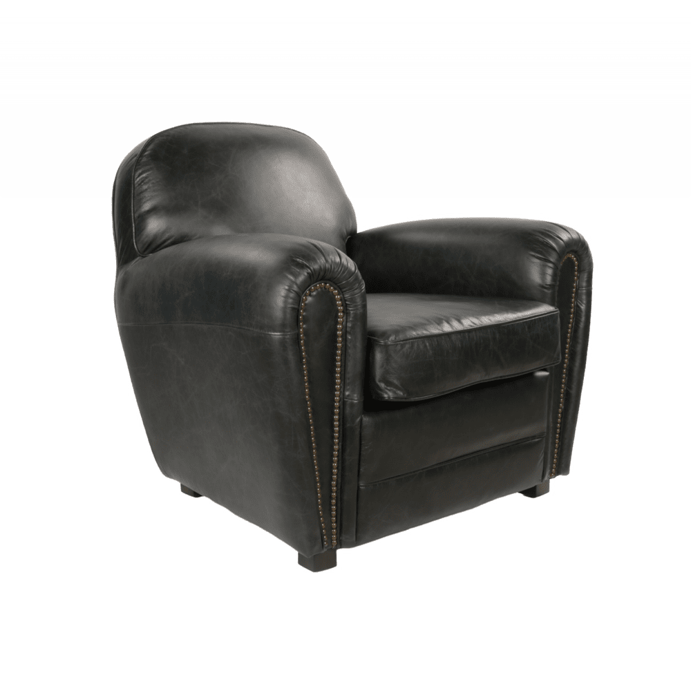 Fekete színű valódi marhabőrrel kárpitozott klubfotel.