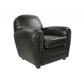 Fekete színű valódi marhabőrrel kárpitozott klubfotel.