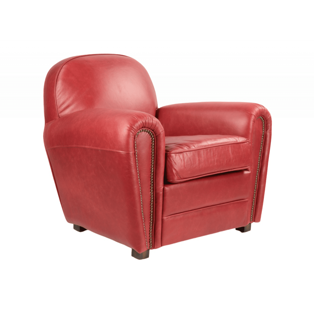 Piros színű valódi marhabőrrel kárpitozott klubfotel.