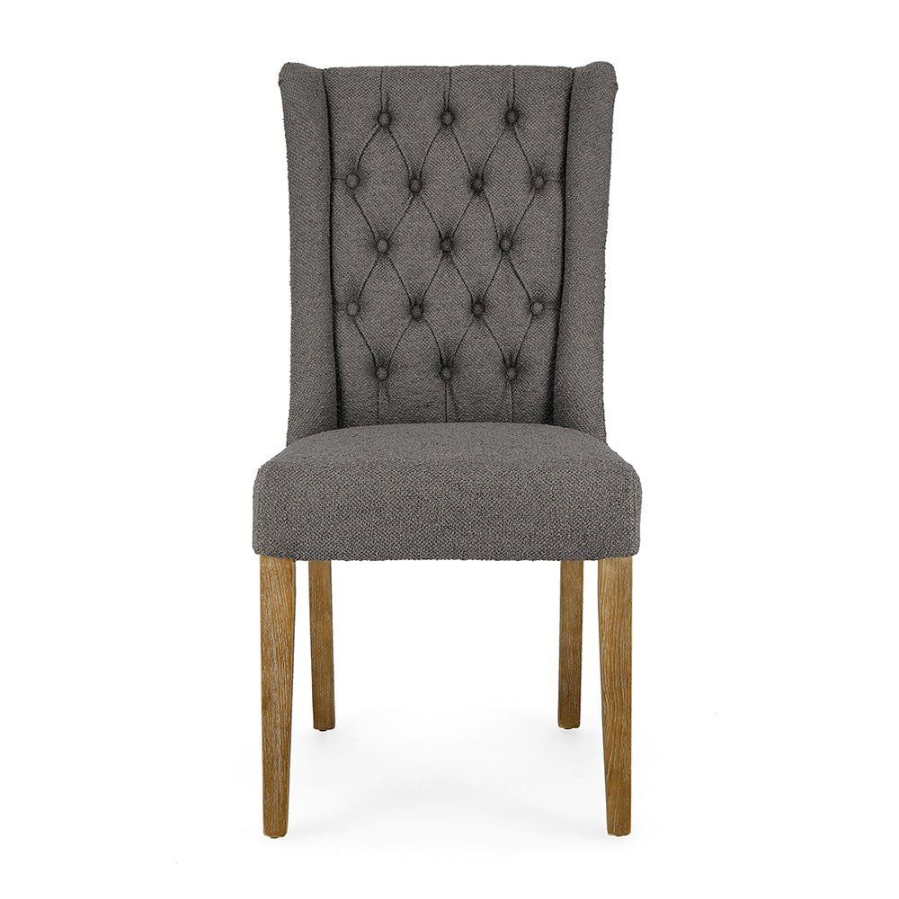 Szürke színű szövettel kárpitozott tölgyfa étkezőszék. Szürke színű szövettel kárpitozott tölgyfa étkezőszék.