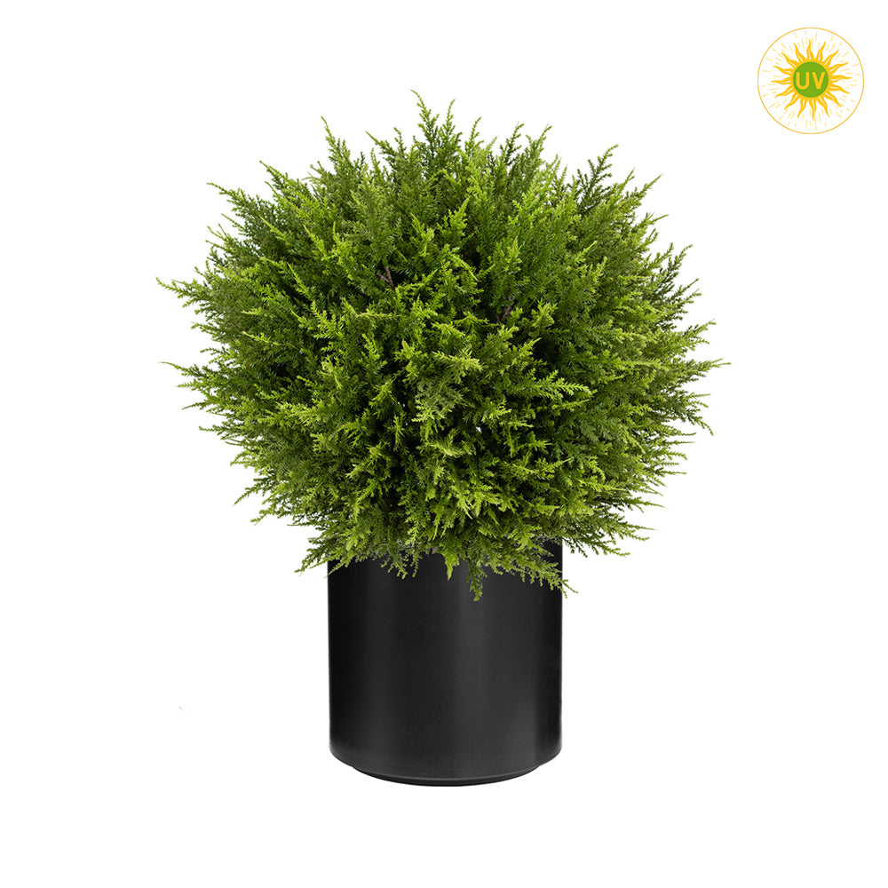 UV-álló mű gömb ciprus fekete kaspóban 60 cm, élethű zöld dekor növény