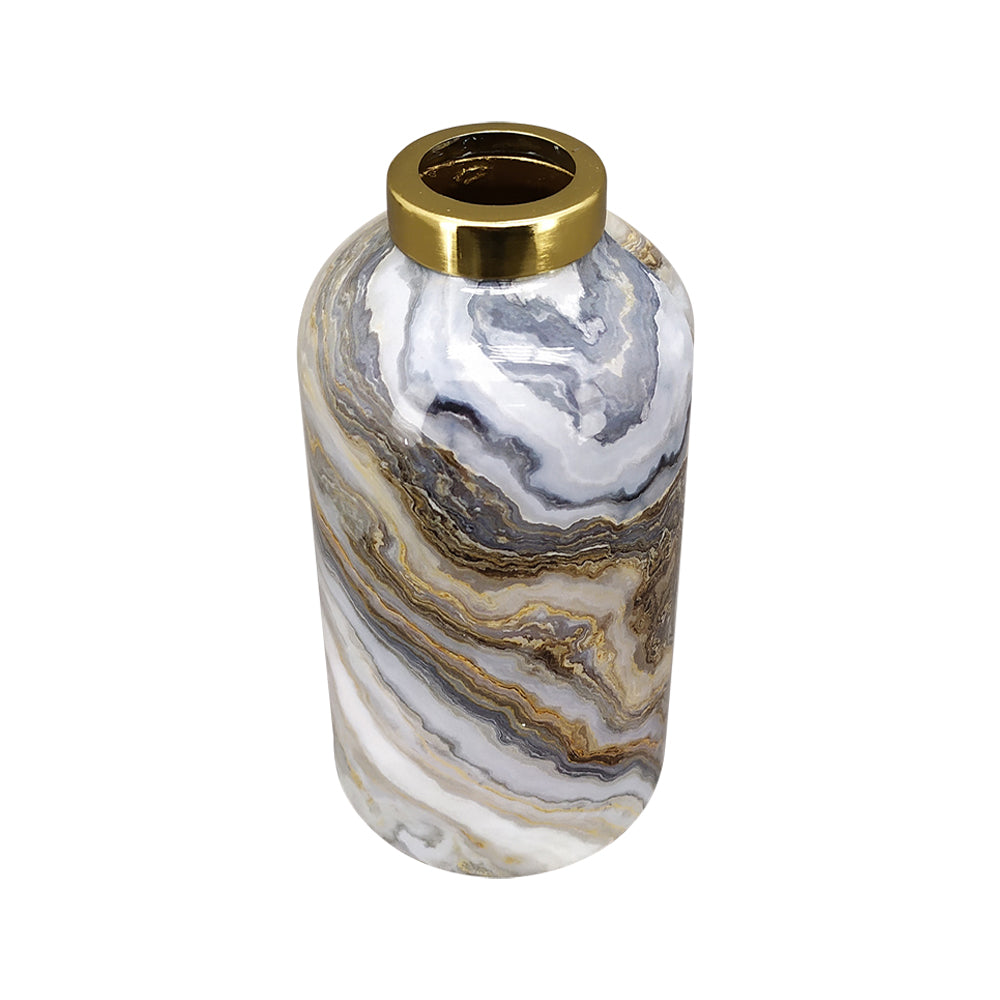 Fémből készült, márvány mintás kézműves design váza.