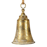 Közelről fotózott DORÉ antik arany fém harang, elegáns patinás felülettel és rusztikus fém textúrával.