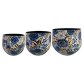 3 darabos, kék színű, fém design kaspó szett.