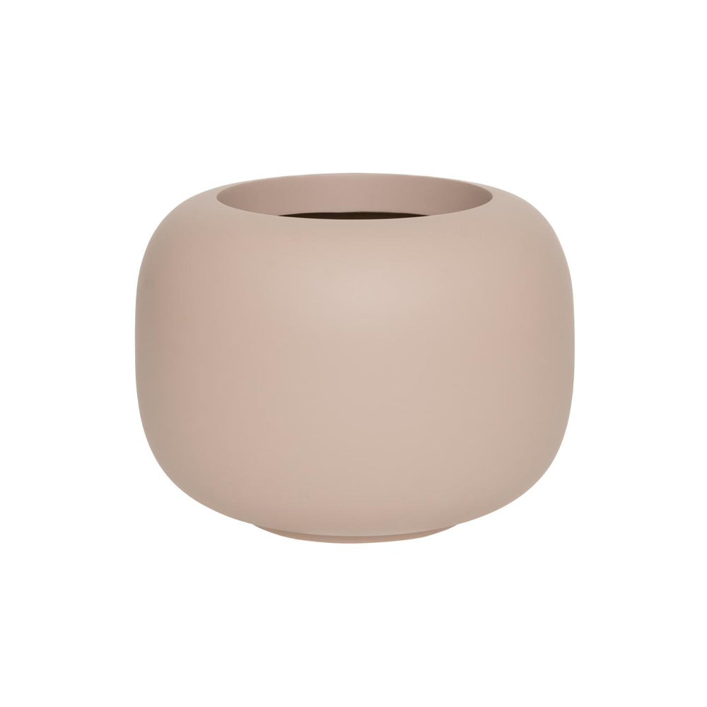 ELEMENTAL SPHERE LOW XS púderpink kompozit design kaspó 35 cm átmérővel, modern alacsony gömb formában