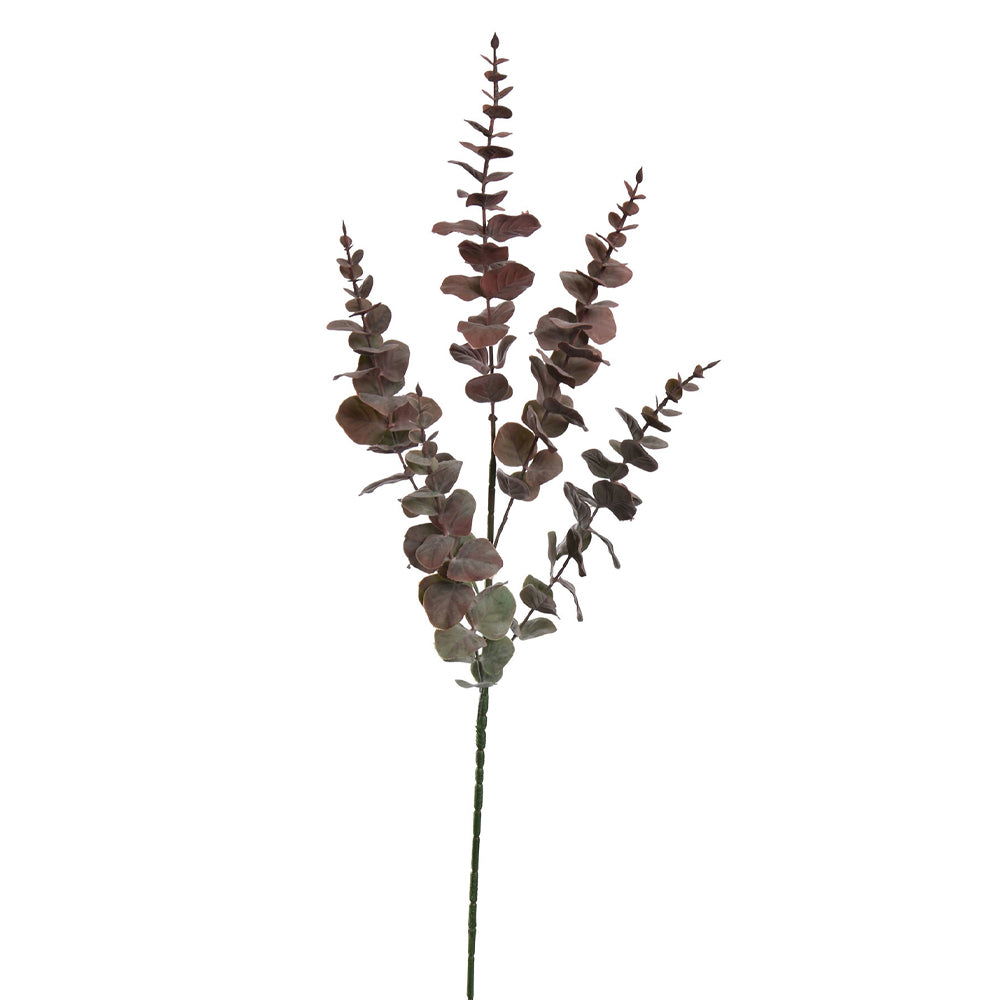 Élethű bordó színű, három ágból álló 95 cm magas mű eukaliptusz ág.