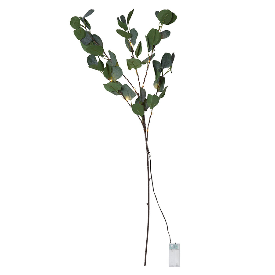 EUCALYPTUS LED-es zöld mű eukaliptusz ág 90 cm, 15 melegfehér LED világítással