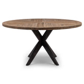 Falcon Crest kerek tölgyfa étkezőasztal 150 cm fekete fém lábbal
