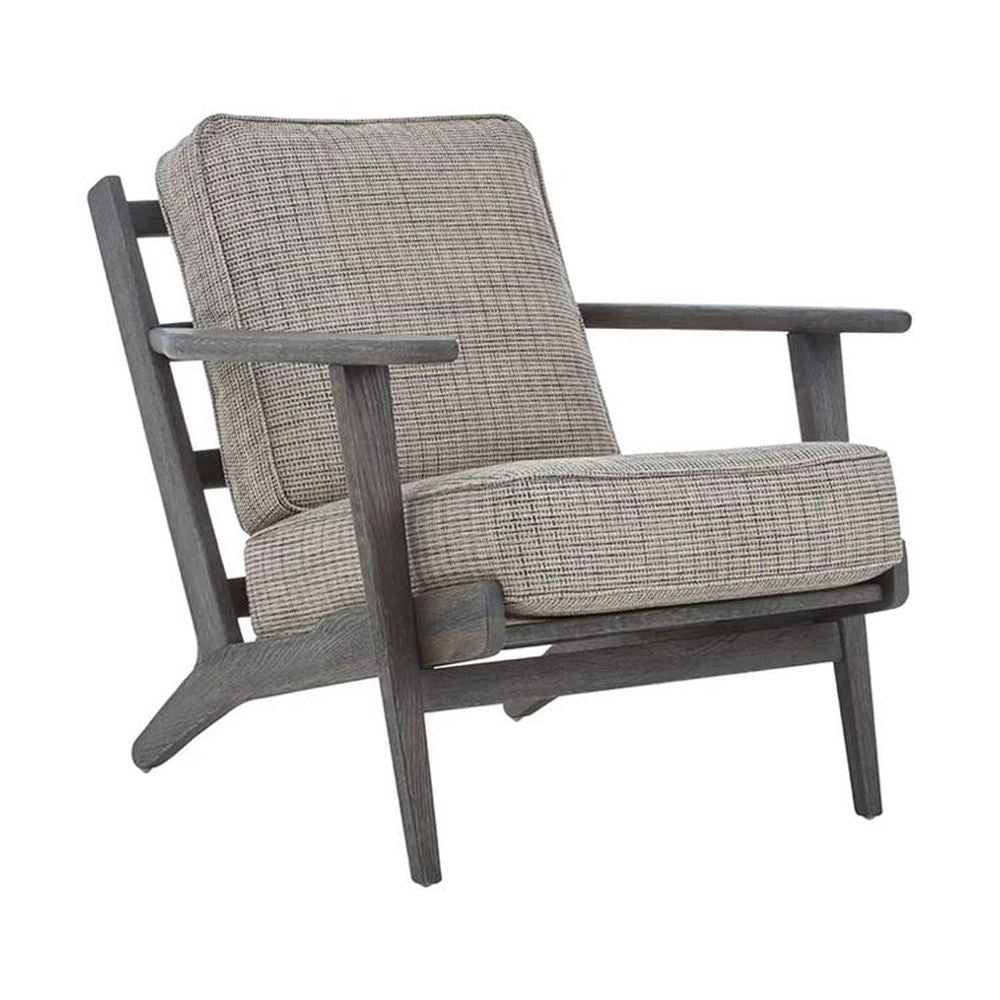 Amerikai tölgyből készült, szürke színű gyapjúpárnákkal kialakított fotel.