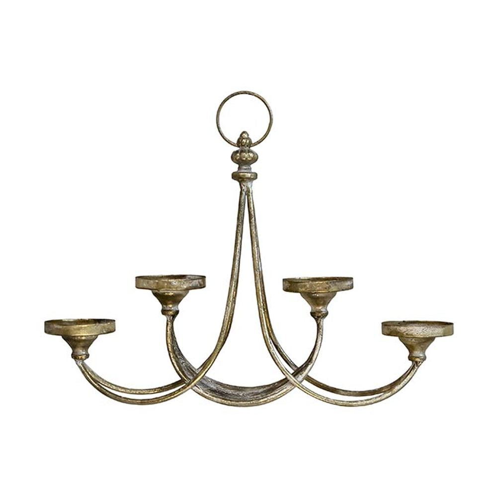 Rézszínű fémből készült, 4 ágú adventi gyertyatartó.