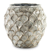 Antik ezüst színű,, dekor fém kaspó.