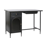 Antikolt felületű, fekete színű, fém íróasztal.