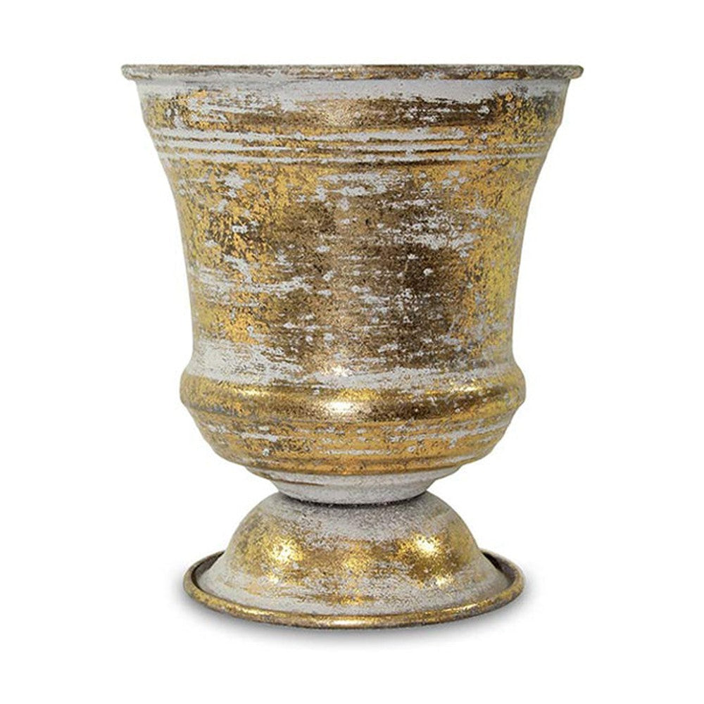 Óarany színű fém kaspó.