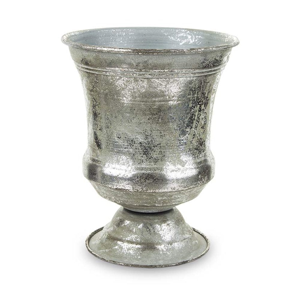 Ezüst színű fém kaspó.