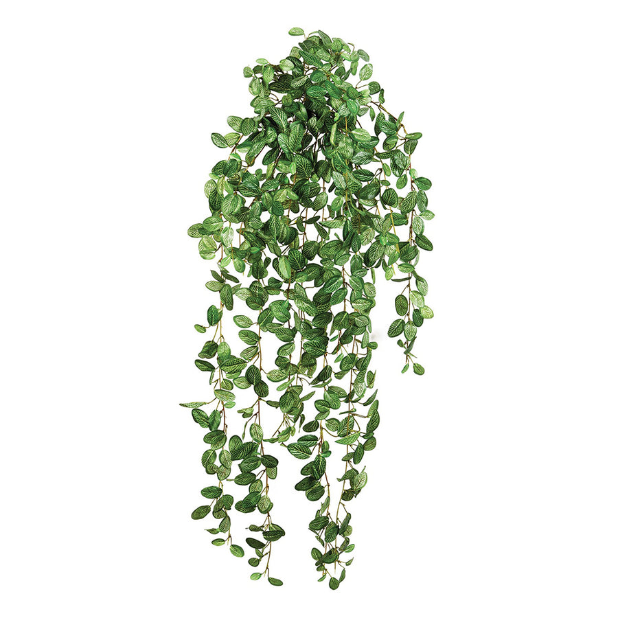 Fittonia zöld mű hálóslevél csüngő növény 85 cm hosszan, dekoratív műnövény leomló levelekkel.