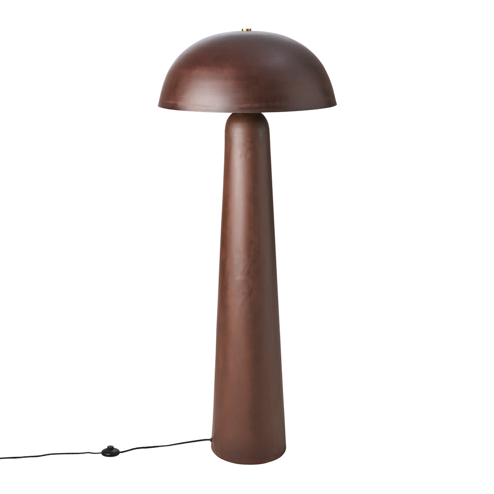 Barna színű, gomba formájú, fém design állólámpa.