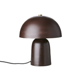 Barna színű, gomba formájú, fém design asztali lámpa.