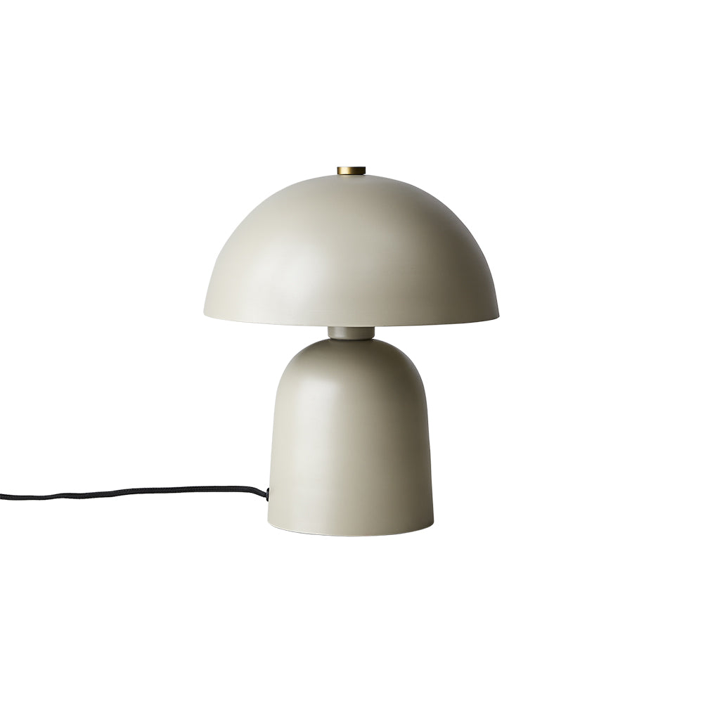 Bézs színű, gomba formájú, fém design asztali lámpa.