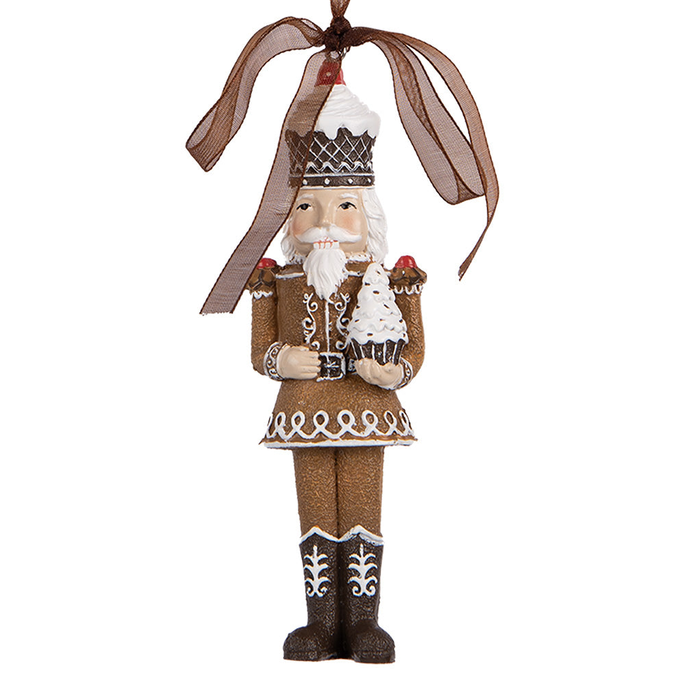 GINGERBREAD függeszthető barna mézeskalács diótörő figura 13 cm barna szalaggal
