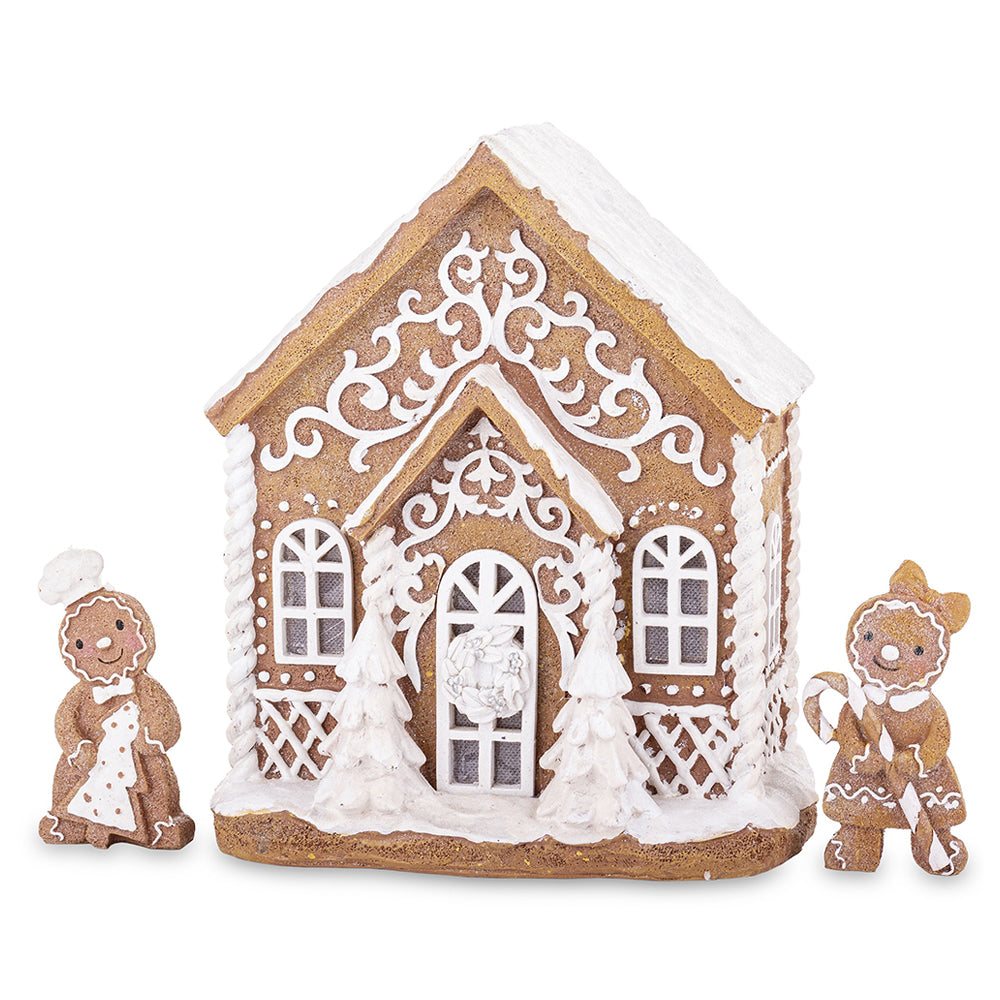 LED-es mézeskalács házikó figurákkal.