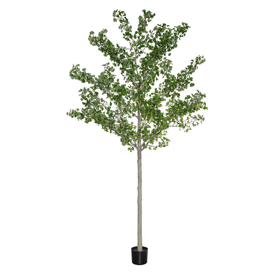 Ginkgo Biloba óriás zöld műfa 360 cm magasságban, természetes hatású törzzsel és dús zöld lombkoronával