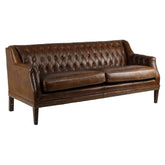 Vintage stílusú bőrkanapé három személyre, antikolt marhabőr kárpittal, ferde nézetből