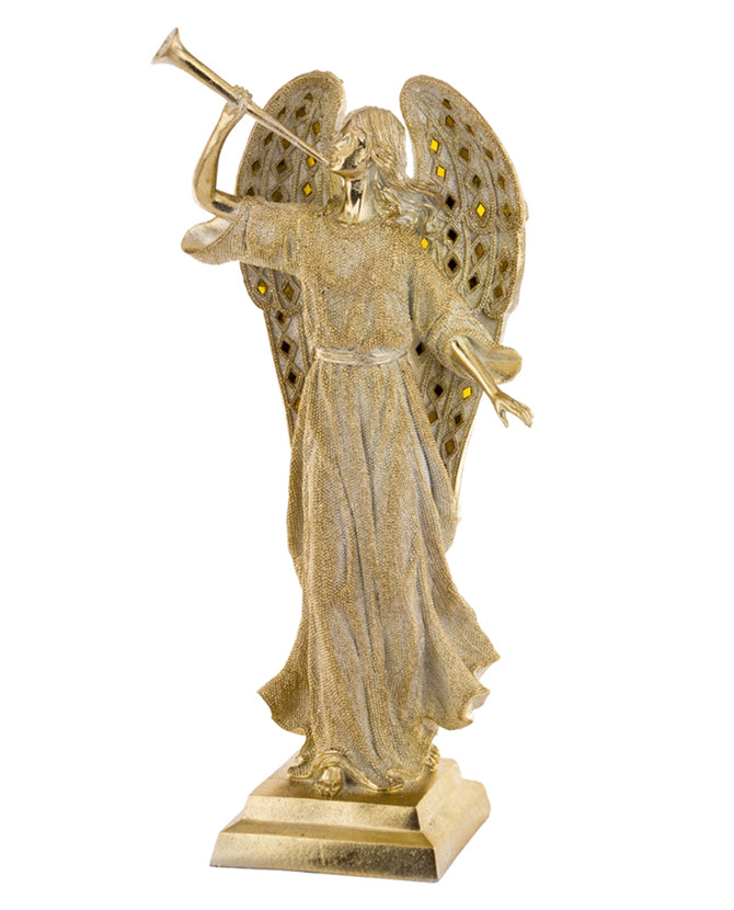 Aranyszínű, harsonás karácsonyi angyal figura.