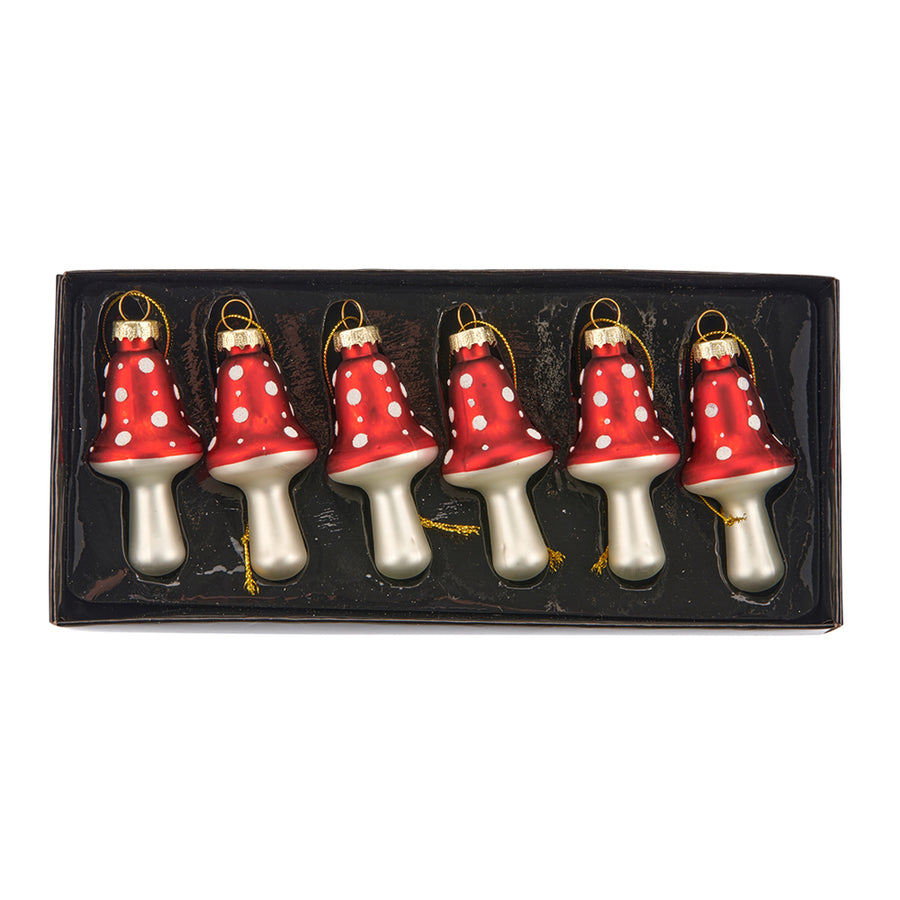 HERITAGE 6 db-os piros üveg gomba karácsonyfadísz szett 8 cm