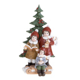 HERITAGE karácsonyi gyerekkórus fenyőfával 21 cm – három gyerek figura kottával és lámpással, fehér háttéren
