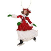 Heritage korcsolyázó lány figura karácsonyfadísz piros ruhában, 11 cm